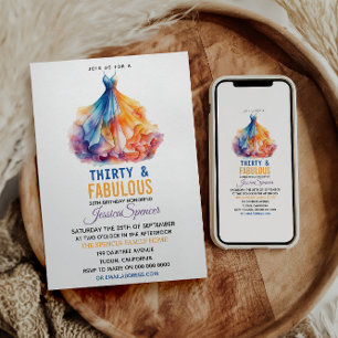 Watercolor Dress 30th Birthday Elegant & Feminine Invitation