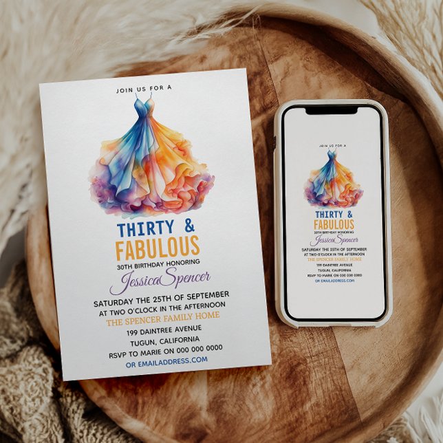 Watercolor Dress 30th Birthday Elegant & Feminine  Invitation (Creator Uploaded)