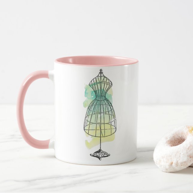 Watercolor Dress Form Mug (With Donut)