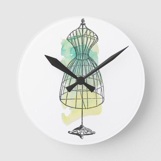 Watercolor Dress Form Round Clock (Front)