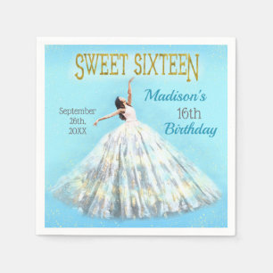 Watercolor Dress Royal Blue Gold Sweet 16 Birthday Napkin