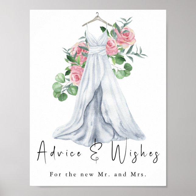 Watercolor dress with flowers - advice and wishes poster (Front)