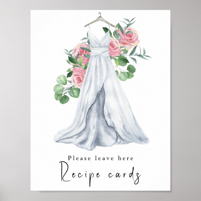 Watercolor dress with flowers - recipe cards poster (Front)