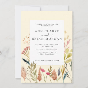 Watercolor dried boho grass & wild floral wedding  invitation