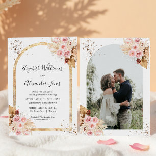 Watercolor Dried Floral Glitter Photo Wedding Invitation