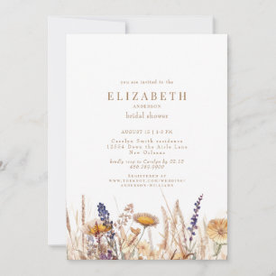 Watercolor Dried Flowers Neutral Bridal Shower  Invitation
