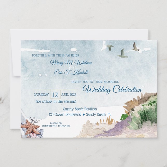 Watercolor Driftwood Boho Beach Wedding Invitation (Front)