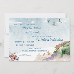 Watercolor Driftwood Boho Beach Wedding Invitation