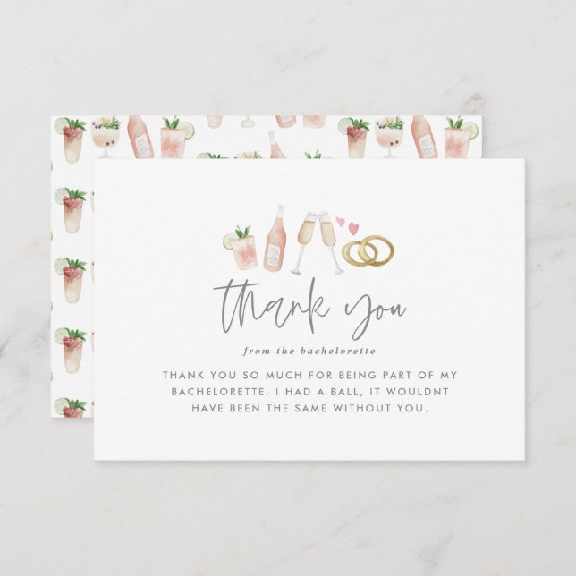Watercolor drinks bachelorette champagne thank you (Front/Back)