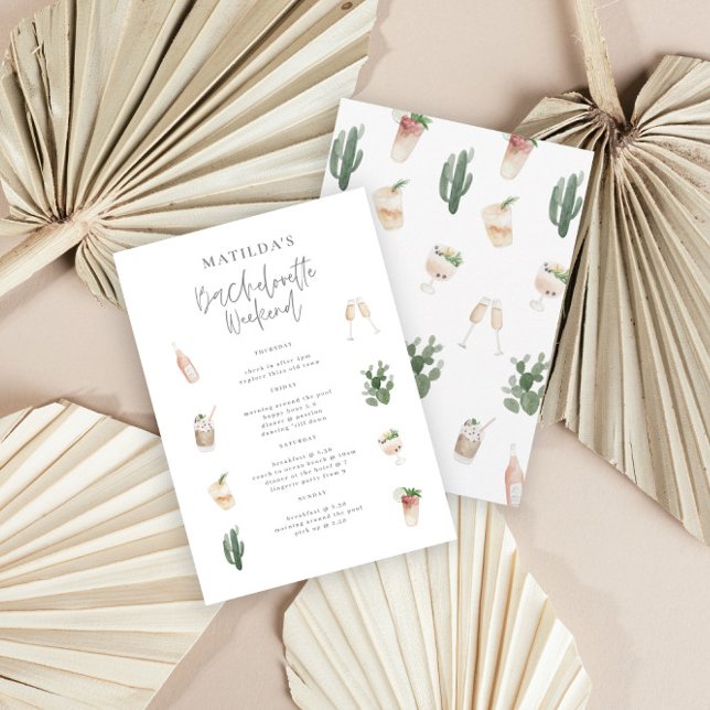 Watercolor drinks bachelorette weekend itinerary (Creator Uploaded)