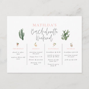 Watercolor drinks bachelorette weekend itinerary postcard