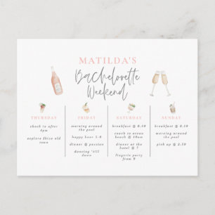 Watercolor drinks bachelorette weekend itinerary postcard
