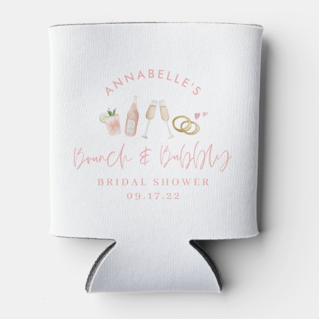 Watercolor drinks brunch and bubbly bridal shower can cooler (Front)