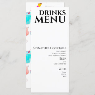 Watercolor Drinks Cocktail Wine Wedding Menu