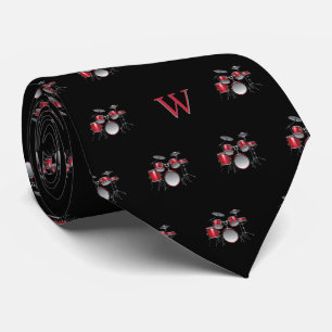 Watercolor Drum Kit Jazz Music Monogrammed Black Tie