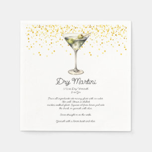 Watercolor Dry Martini Custom Cocktail Recipe Napkin