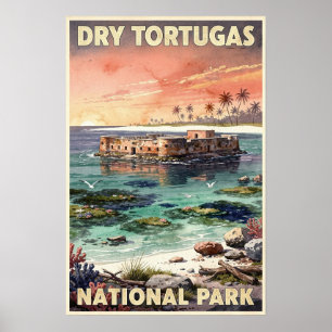 Watercolor Dry Tortugas National Park Retro Poster