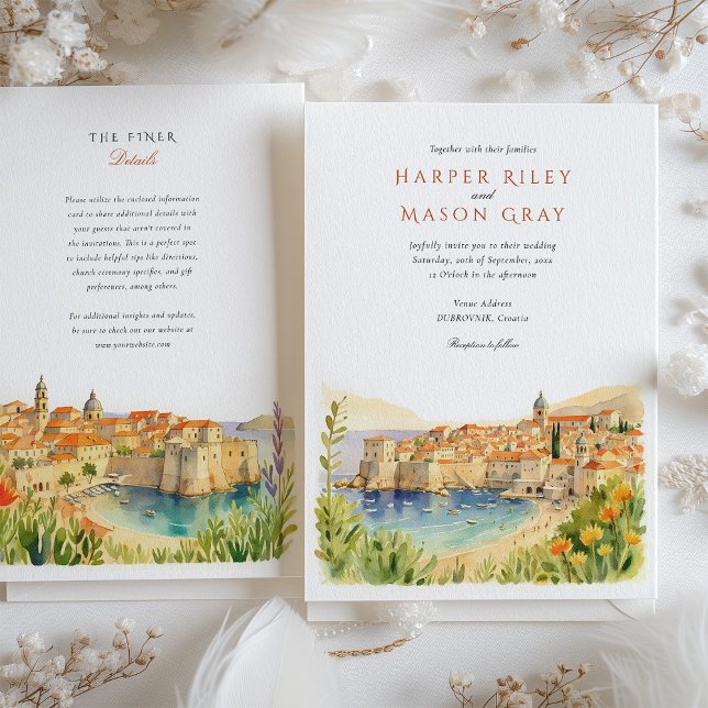 Watercolor Dubrovnik Croatia Wedding Invitation (Creator Uploaded)