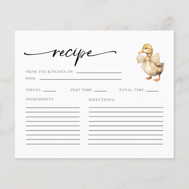 Watercolor Duck Baby Shower Recipe Cards (Front)