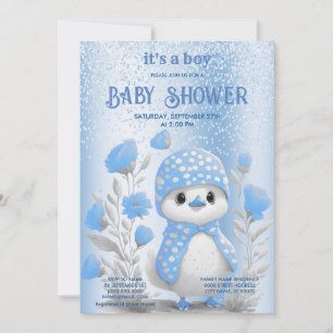 Watercolor Duck Blue Floral Baby Shower Invitation