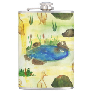 Watercolor duck hip flask