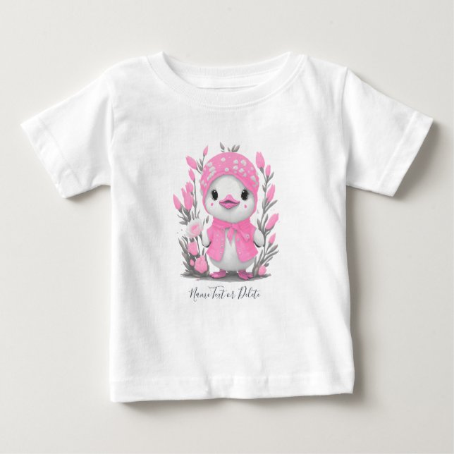Watercolor Duck Pink Flowers Baby T-Shirt (Front)