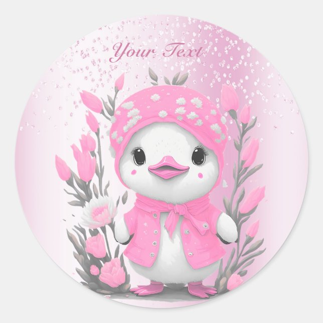Watercolor Duck Pink Flowers Sticker (Front)