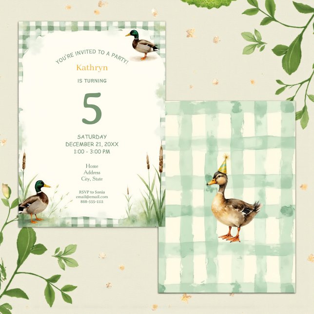 Watercolor Duck Teal, Yellow First Birthday Party Invitation (Creator Uploaded)