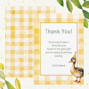 Watercolor Duck with Teal & Yellow Birthday Party Thank You Card