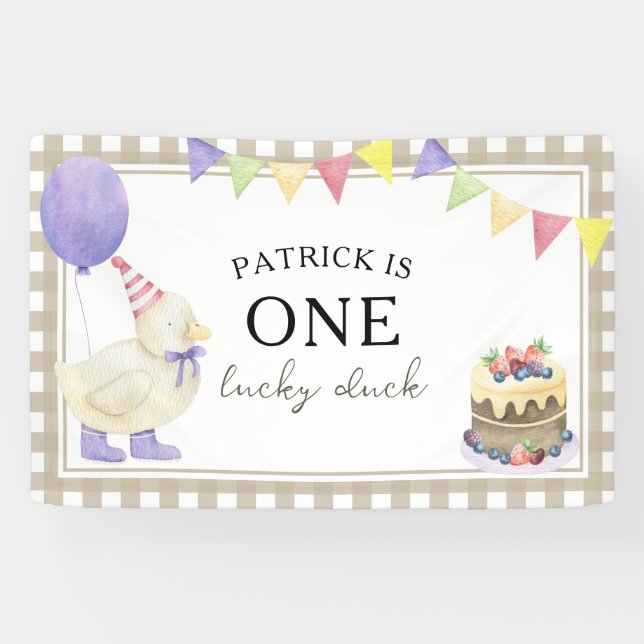Watercolor DUCKLING 1st birthday Welcome Banner (Horizontal)