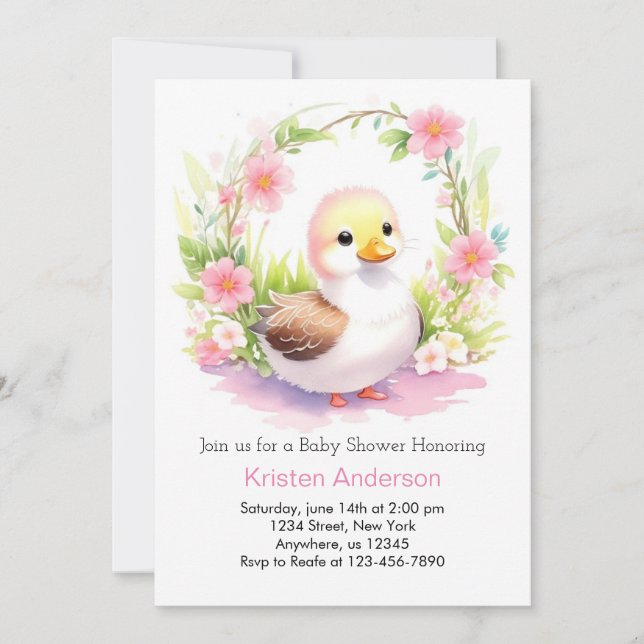 Watercolor Duckling Wildflower Girl Baby Shower Invitation (Front)