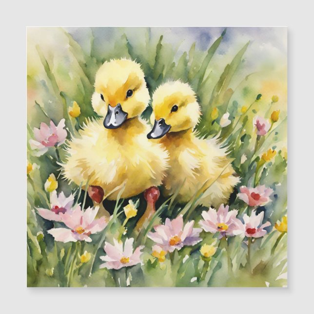 Watercolor Ducklings in Wildflower Meadow (Front)