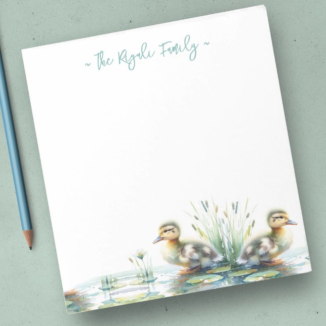 Watercolor Ducks Personalised Stationery Notepad (Duck notepads feature a bottom boarder of watercolor ducklings. Personalized custom template)