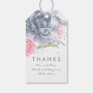 Watercolor Dusty Blue and Pink Flowers Wedding Gift Tags