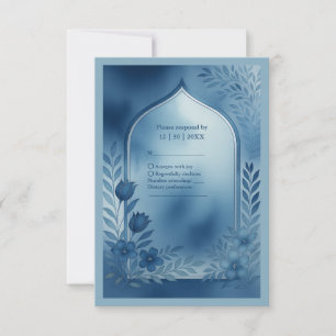 Watercolor Dusty Blue arch floral Wedding RSVP Card