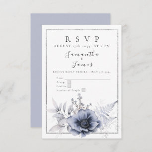 Watercolor Dusty Blue Bohemian Floral RSVP Card