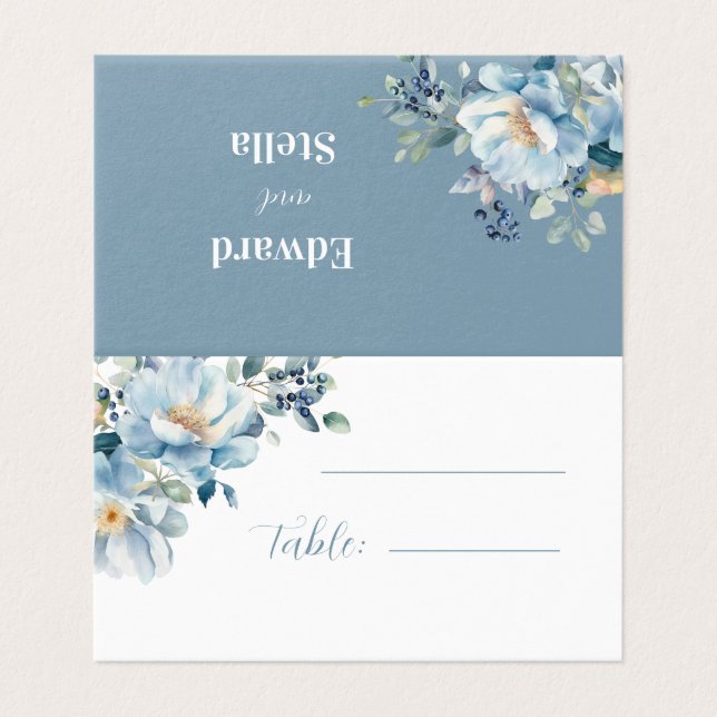 Watercolor Dusty Blue Bohemian Floral Wedding Plac (Outside Unfolded)