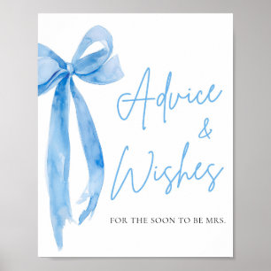 Watercolor Dusty Blue Bow Advice and Wishes Sign