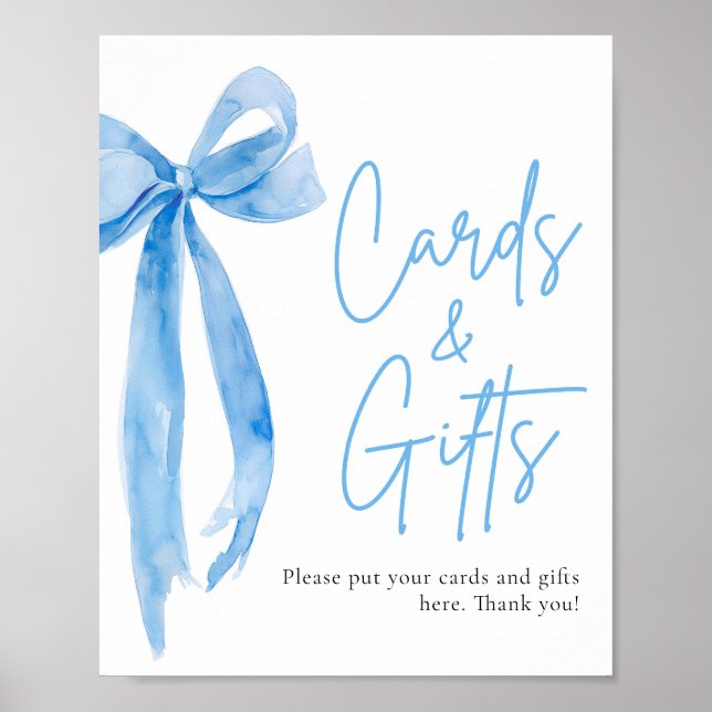 Watercolor Dusty Blue Bow Cards and Gifts Sign (Front)