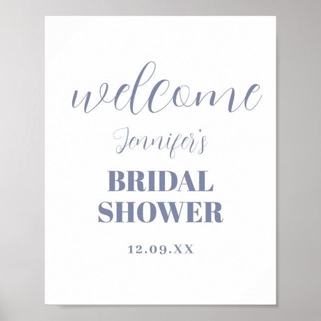 Watercolor Dusty Blue Bridal Shower  Poster (Front)