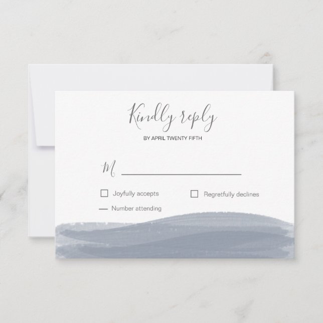 Watercolor dusty blue brush stroke RSVP Card (Front)