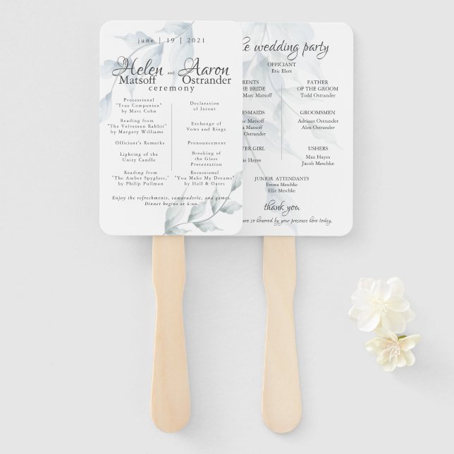 Watercolor Dusty Blue Dusty Sage Helen  Hand Fan (Front and Back)