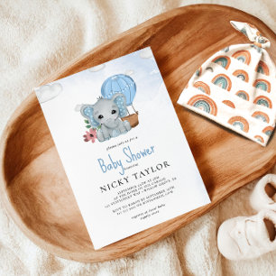 Watercolor Dusty Blue Elephant Baby Shower Invitation