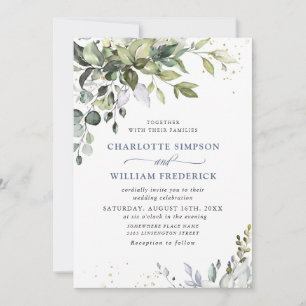 Watercolor Dusty Blue Eucalyptus Greenery Wedding Invitation