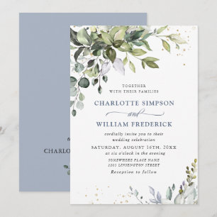 Watercolor Dusty Blue Eucalyptus Greenery Wedding Invitation