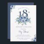 Watercolor Dusty Blue Floral 18th Chic Birthday In Invitation<br><div class="desc">Adult Birthday Invitations | Watercolor Dusty Blue Floral 18th Chic Birthday Invitation This elegant and chic design features washed out dusty blue coloured floral theme and Script typography on a white background. Personalise the invite with your details and if you want to further re-arrange the style and placement of the...</div>