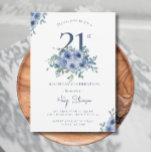 Watercolor Dusty Blue Floral 21st Chic Birthday In Invitation<br><div class="desc">Adult Birthday Invitations | Watercolor Dusty Blue Floral 21st Chic Birthday Invitation This elegant and chic design features washed out dusty blue coloured floral theme and Script typography on a white background. Personalise the invite with your details and if you want to further re-arrange the style and placement of the...</div>