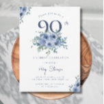 Watercolor Dusty Blue Floral 90th Chic Birthday Invitation<br><div class="desc">Adult Birthday Invitations | Watercolor Dusty Blue Floral 90th Chic Birthday Invitation This elegant and chic design features washed out dusty blue coloured floral theme and Script typography on a white background. Personalise the invite with your details and if you want to further re-arrange the style and placement of the...</div>