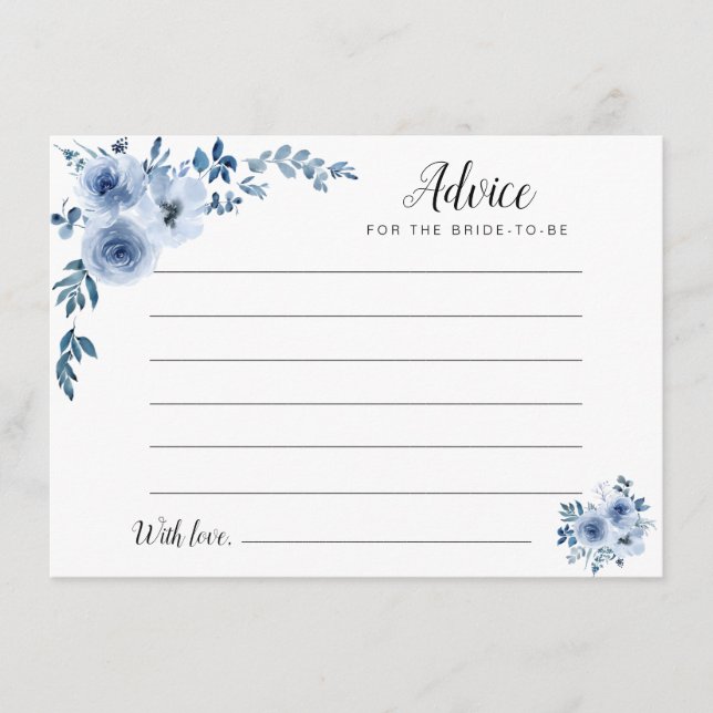 watercolor dusty blue floral advice card (Front)