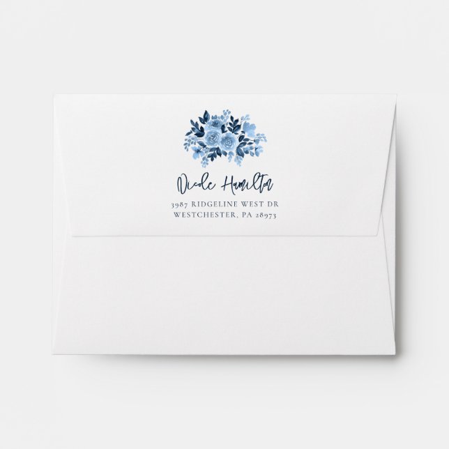 Watercolor Dusty Blue Floral Bridal Shower Envelope (Back (Top Flap))
